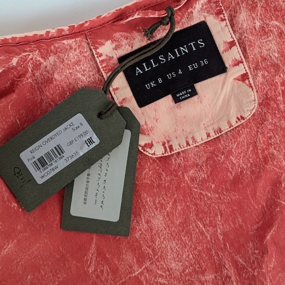 ALLSAINTS Reign Overdyed Onion Quilted Jacket Lightweight Faded Pink Wash 4 NWT - Picture 16 of 16